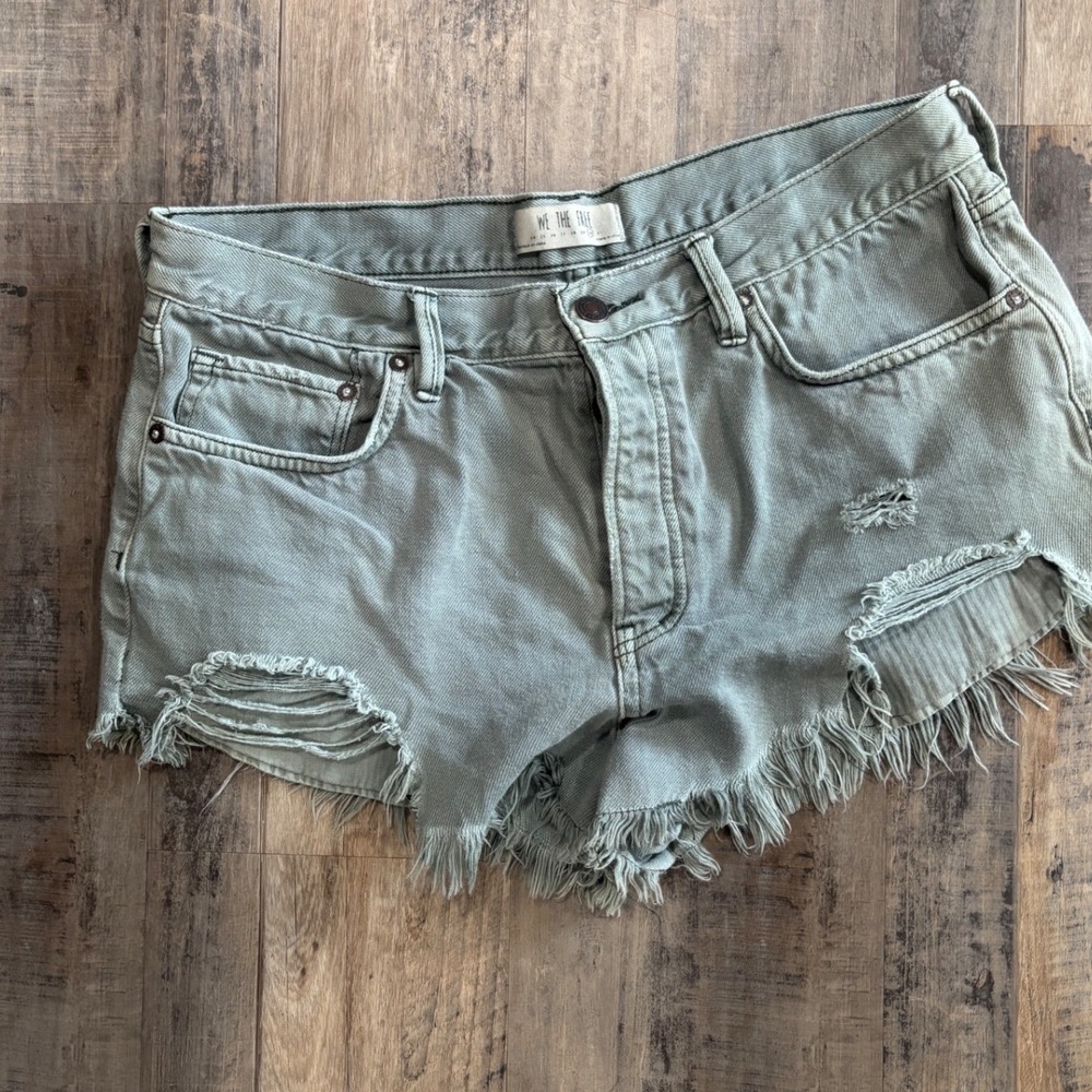 We The Free Olive Green Distressed Denim Shorts